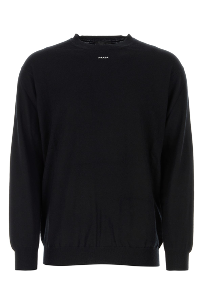 Prada Intarsia-logo Cashmere Jumper In Black