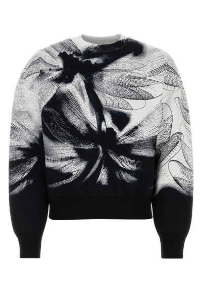 Alexander Mcqueen Blackwhite Printed Stretch Sweater In Multi