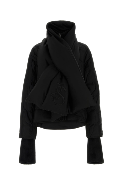 Jil Sander Quilted Down Jacket With Padded Scarf In Black