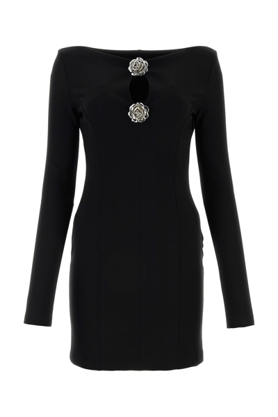 Blumarine Rose-brooch-detail Mini Dress In Black