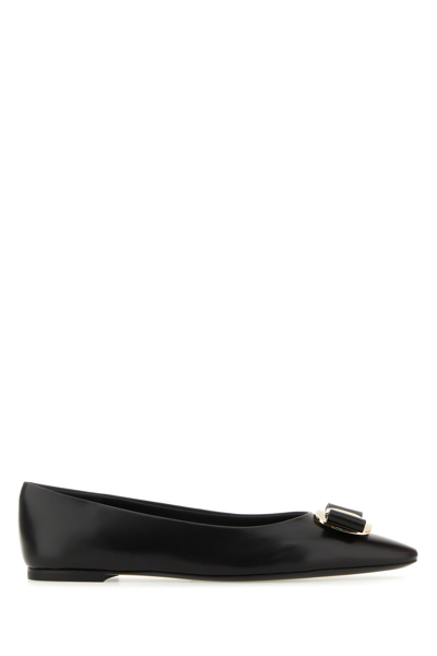 FERRAGAMO SALVATORE FERRAGAMO BLACK LEATHER ZEA BALLERINAS