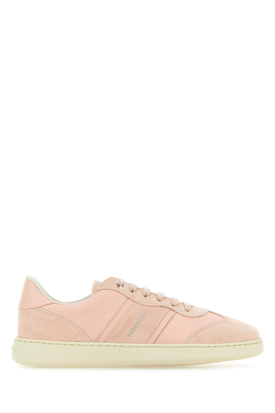 Ferragamo Pastel Leather And Suede Achille Sneaker For Women In Pink