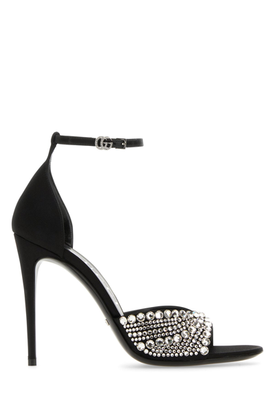 Gucci Woman Embellished Satin Sandal In Black