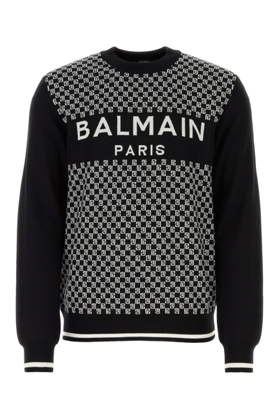 Balmain Wool Mini-monogram Sweater In Black