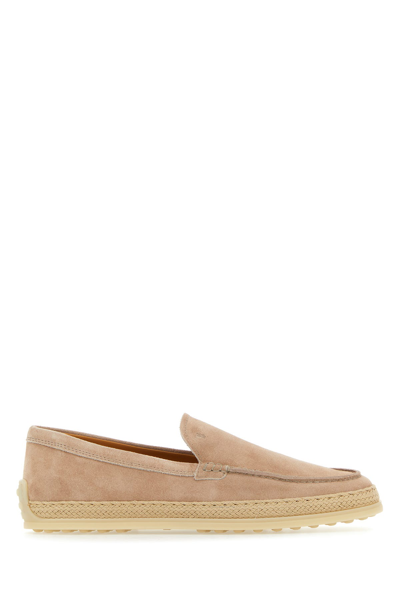 Tod's Pink Slip-on Loafers With Rafia Detail In Suede Woman