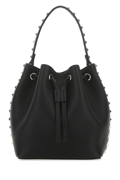 Valentino Garavani Leather Rockstud Bucket Bag In Black