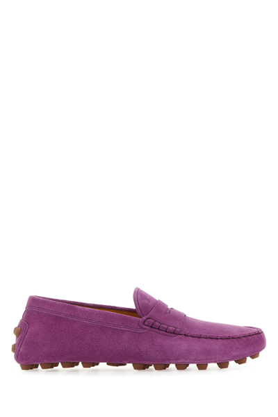 Tod's Suede Round Toe Loafers In Violet