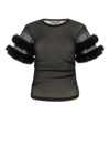 Gucci Sleeved Crewneck With Fur Trim And Ruched Detailing