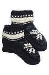 Memoi Nordic Flake Fleece Lined Slipper Socks In Navy