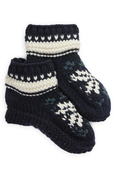 Memoi Nordic Flake Fleece Lined Slipper Socks In Navy