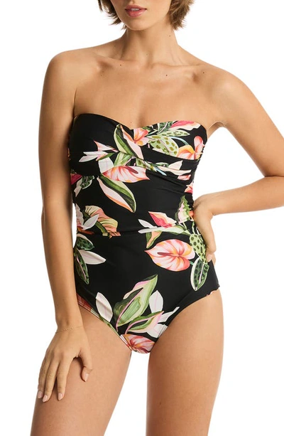 Sea Level Sundown Twist Bandeau One-piece Swimsuit In Black