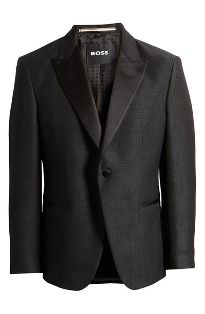 Hugo Boss Hutson Wool Blend Tuxedo Jacket In Black