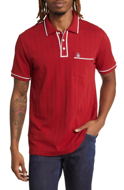 Original Penguin Tipped Drop Needle Organic Cotton Polo In Red
