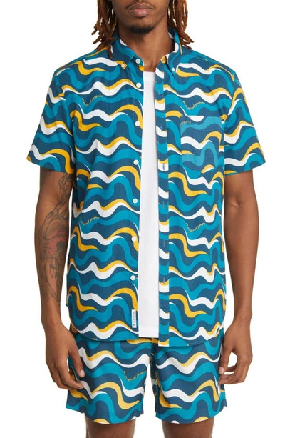 Original Penguin Wavy Print Short Sleeve Button-down Shirt In Deep Dive