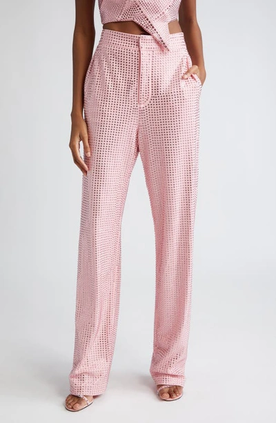 Area Crystal-embellished Jersey Straight Pants In Pink