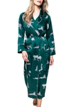 PETITE PLUME PANTHER PRINT PIPED MULBERRY SILK ROBE