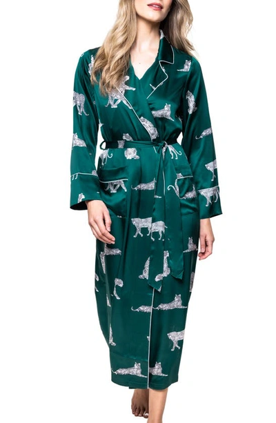 Petite Plume Trouserher Print Piped Mulberry Silk Dressing Gown In Green