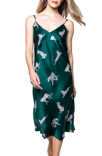 Petite Plume Trouserher Print Mulberry Silk Nightgown In Green