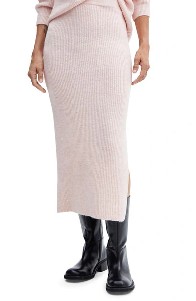 Mango Side Slit Knit Midi Skirt In Pastel Pink