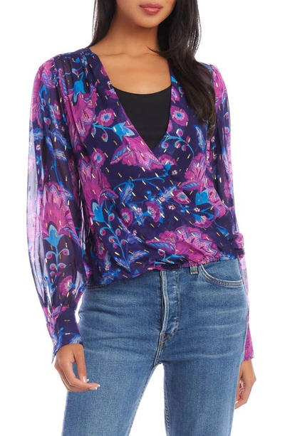 Fifteen Twenty Metallic Drape Front Top In Print