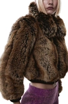 Mango Faux Fur Crop Jacket In Brown