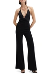 Mango Halter Neck Flare Leg Jumpsuit In Black