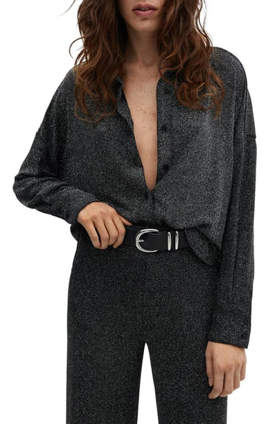 Mango Metallic Button-up Shirt In Silver