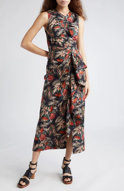 Ulla Johnson Edlyn Floral Ruffle Detail Cotton Midi Dress In Anthurium