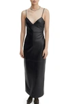 Mango V-neck Leather Sheath Dress In Black