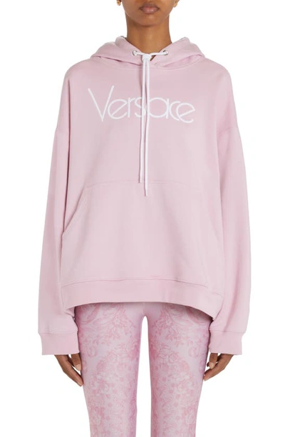 Versace Logo-embroidered Cotton Hoodie In Pink
