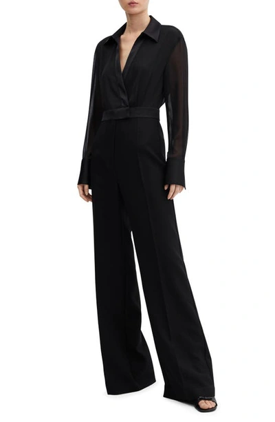 Mango Wide Leg Jumpsuit In Black