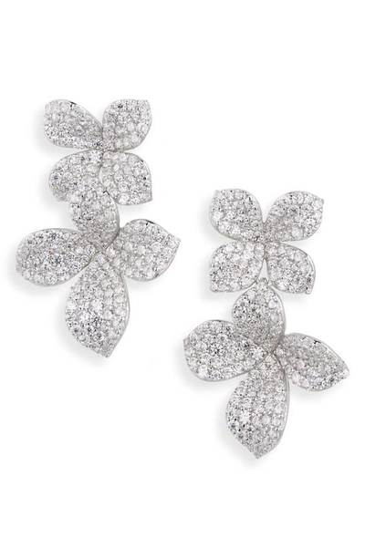 Shashi Cubic Zirconia Pavé Flower Drop Earrings In Silver