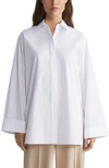 LAFAYETTE 148 FLORAL EMBROIDERED COTTON POPLIN BUTTON-UP SHIRT