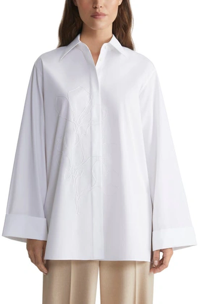 Lafayette 148 Embroidered Button-down Cotton Shirt In White