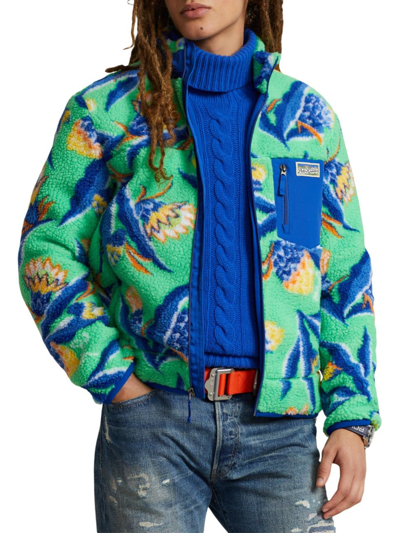 Polo Ralph Lauren Men's Hi-pile Floral Fleece Jacket In Green Multi