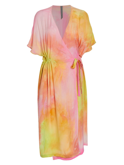 Raquel Allegra Women's Diane Tie-dye Silk Wrap Midi-dress In Pink Cosmos