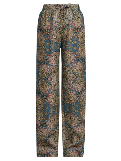 Loro Piana Women's Helios Tapestry Bloom Floral Linen Trousers