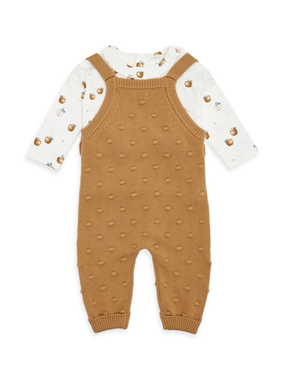 Firsts By Petit Lem Baby Girl's 2-piece Printed Long-sleeve T-shirt & Sweater Knit Overalls Set In Gold