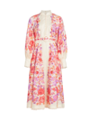 Zimmermann Raie Floral-print Belted Linen Midi Dress In Neutrals