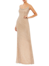 Mac Duggal Beaded Spaghetti Strap Column Gown In Nude