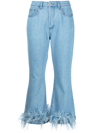 MARQUES' ALMEIDA FEATHER TRIM FLARED JEANS - WOMEN'S - OSTRICH FEATHER/COTTON