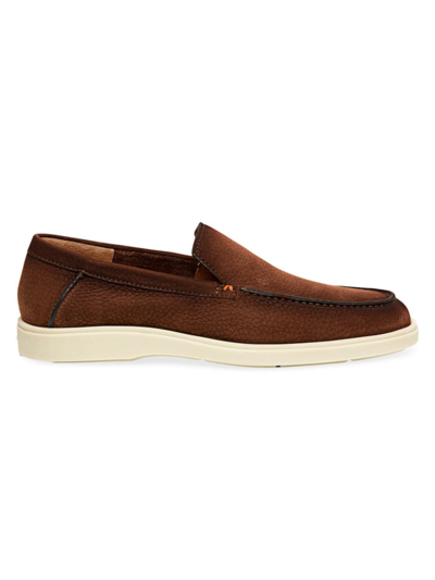 Santoni Suede Almond Toe Loafers In Brown
