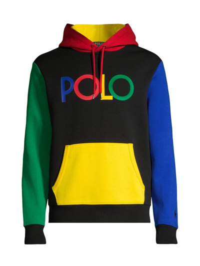Polo Ralph Lauren Logo Colour-blocked Double-knit Hoodie In Polo Black Multi