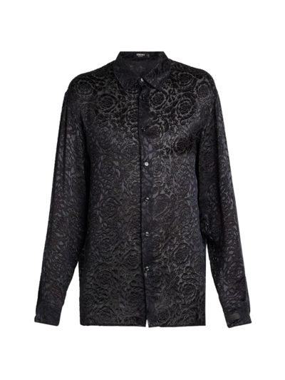 Versace Men's Barocco Semi-sheer Evening Shirt In Black