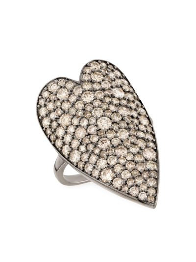 Nina Gilin Women's Black Rhodium-plated & 2.86 Tcw Diamond Heart Ring In Silver