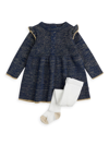 FIRSTS BY PETIT LEM BABY GIRL'S METALLIC KNIT SWEATER DRESS & TIGHTS SET
