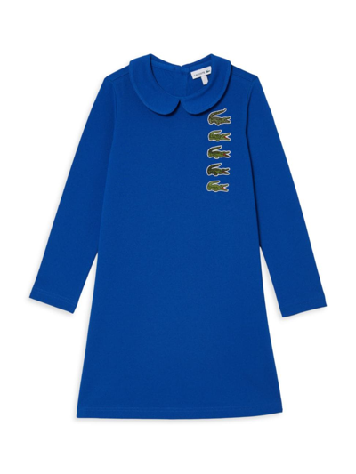 Lacoste Little Girl's & Girl's Croc Collared Long-sleeve Polo Dress In Cobalt Blue