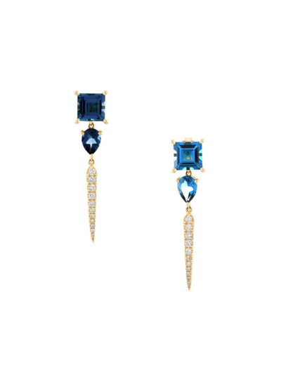 Nina Gilin Women's 14k Yellow Gold, 0.28 Tcw Diamond & Blue Topaz Drop Earrings