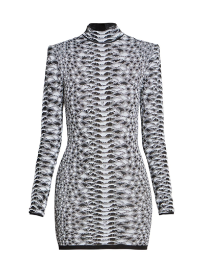 Balmain Python Knit Body-con Mini Dress In Black White