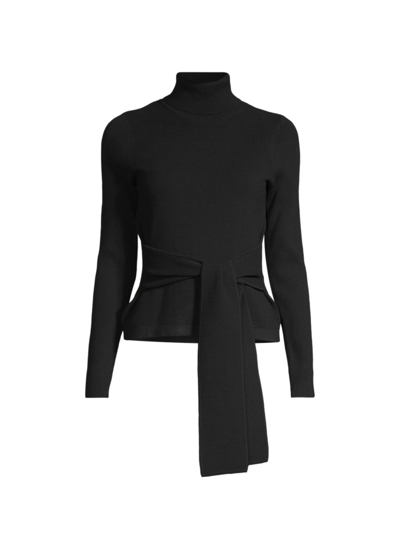 Toccin Brielle Long Sleeve Tie-front Turtleneck Top In Jet